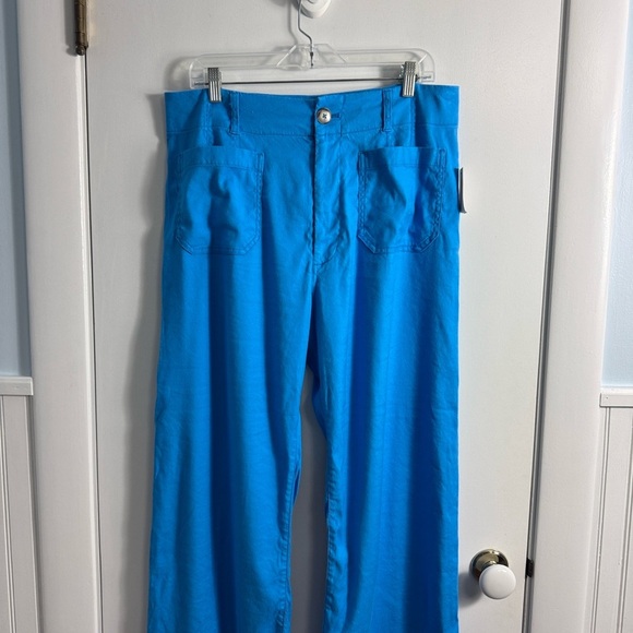 NWT Anthropologie Maeve The Colette Cropped Wide Leg Pants Linen Sky Blue 32 - Picture 3 of 11